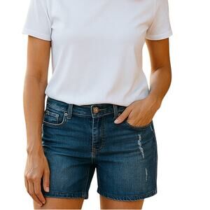 South Pole Distressed Bermuda Denim Shorts Size 7 Medium Wash Stretch